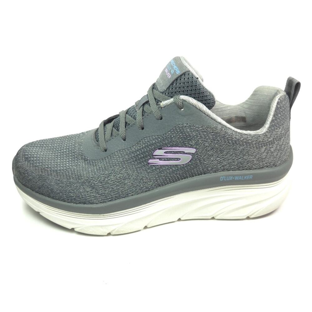 Skechers D’Lux Walker Daily Beauty Gray Knit Slip‑On Walking Shoes Sz 10